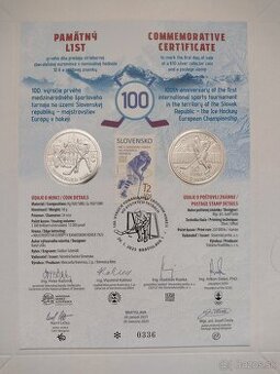 Pamätný list - Majstrovstvá Európy v hokeji