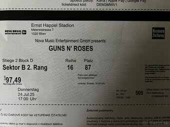 Guns N’ Roses 2ks listky