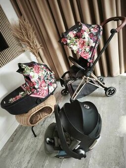 CYBEX MIOS Rose Gold/Spring Blossom Dark, kočík-3kombinácia