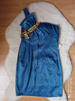 Modré saténové minišaty XS
