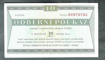 Staré bankovky TUZEX BONY 10 kčs BEZ DATUMU 