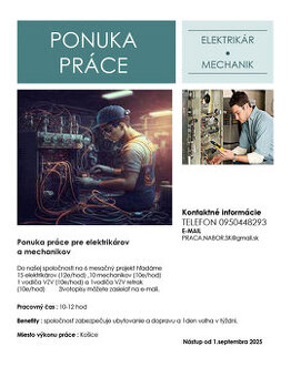 práca pre elektrikárov a mechanikov