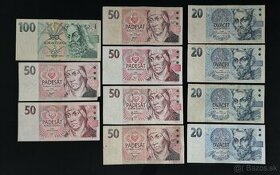 České bankovky 100, 50, 20