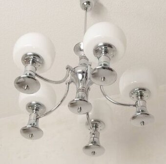 Art Deco sklenený chrómovaný luster