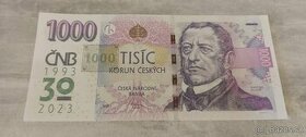 Predám výročnú bankovku 1000 Kč. ČNB. UNC kvality.