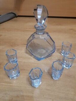 Modrá krištáľová karafa s poharikmi - 1