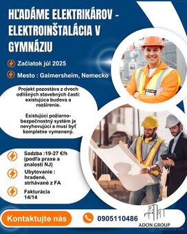 Hľadáme elektrikárov do Nemecka na živnosť