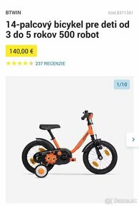 Detsky bicykel 14 palcovy, znacka BTWIN  65€