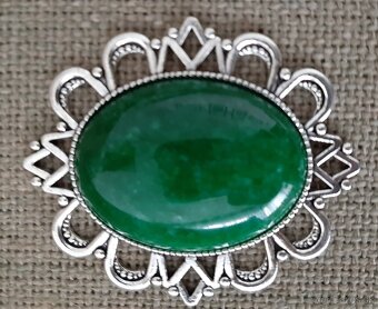Brošne - polodrahokamy- achát, jadeit jantárový - 1