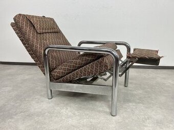 Vintage trubkové chromové polohovacie kreslo