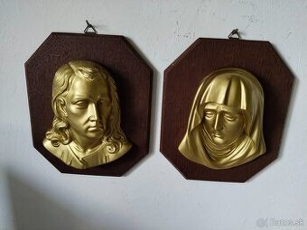 Kristus a Madonna mosazný reliéf