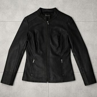 Koženková dámska čierna bunda, veľkosť M