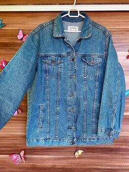 Džínsová dlhšia bunda, pull & bear, M-L,
