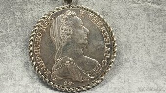Velká stříbrná mince - tolar Marie Terezie(novoražba) v rámu