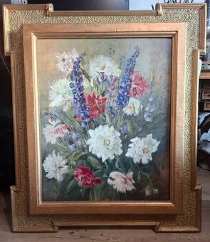 Predám starožitnú olejomalbu na plátne kytica 250 € Pozri vš