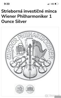 Predám investičné striebro mince Wiener Philharmoniker