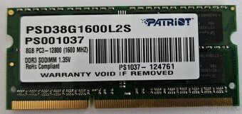 Patriot 8GB DDR3 notebooková RAM 1600MHz