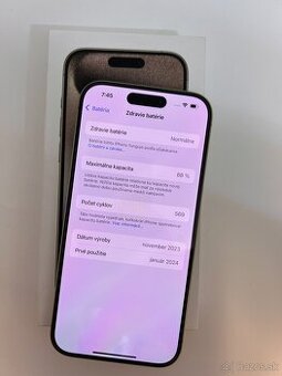 IPHONE 15 PRO NATURAL TITANIUM 128GBZÁRUKA -VEĽMI PEKNÝ STAV