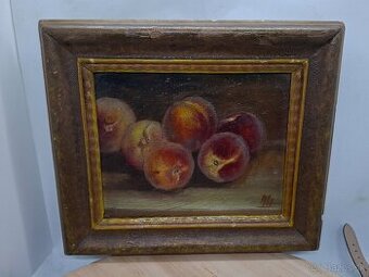 Predám starožitný obraz olej na dreve zátišie 28x24cm