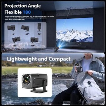 4k projektor android, Bluetooth, WiFi, obraz 150"+plátno