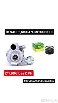 Repasované turbo GARRETT 1.9 DCi - 66kw,74kw,88kw,92kw