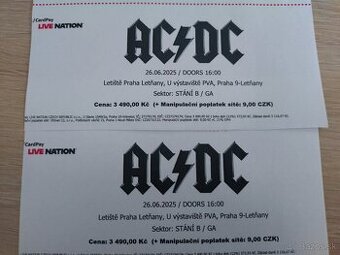 Predám 2 vstupenky na koncert AC/DC Praha