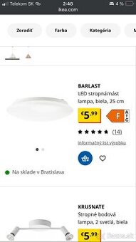 Stropné svetlá Barlast IKEA