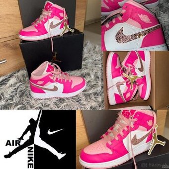 Nike Air Jordan 1 Mid GS Pink Fierce tenisky swarovski