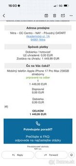 Apple iPhone 17 Pro Max 256gb strieborny
