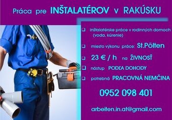 práca pre INŠTALATÉROV (kúrenie, voda) v RAKÚSKU