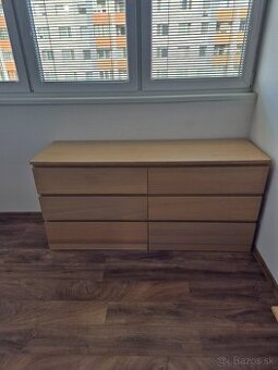 Predám IKEA komodu MALM, 6 zásuviek – svetlý dub
