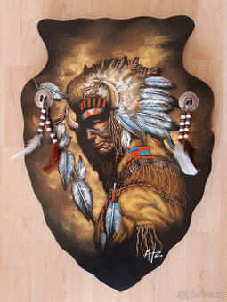 Predám obraz indiána (maľba na dreve) z rezervácie USA