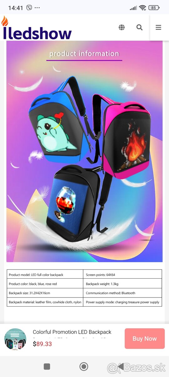 LED batoh ružový - 2