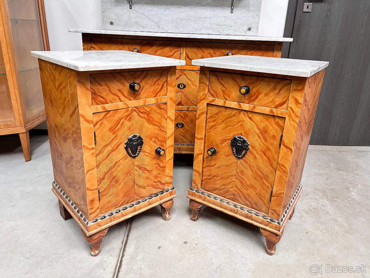 Secesná komoda s mramorom + stolíky - 2