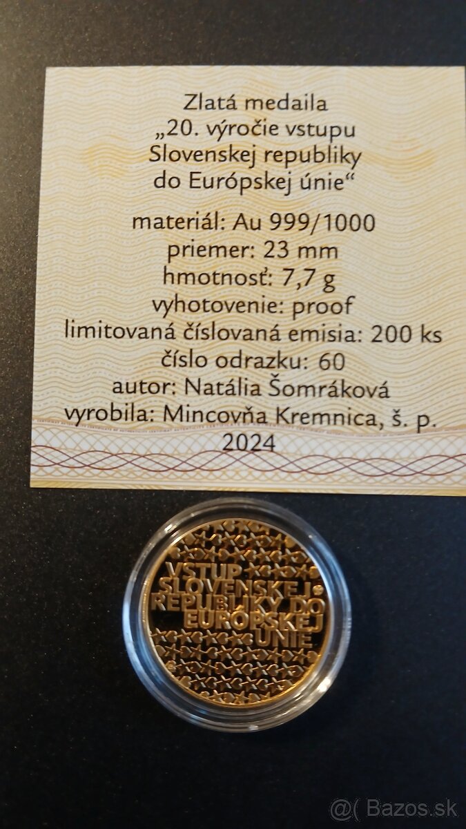 Sada zlatej a striebornej medaily 20.výročie vstupu SR do EÚ - 2