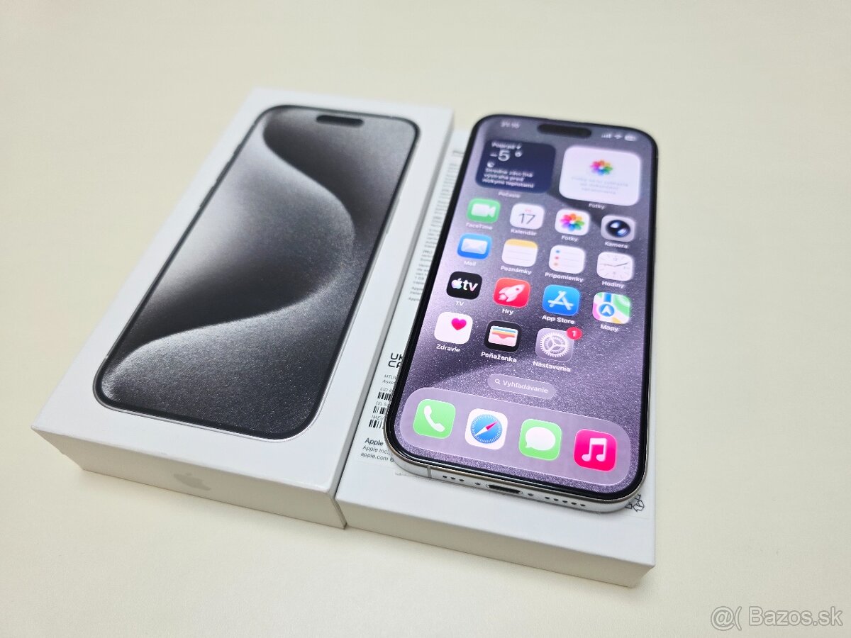 APPLE IPHONE 15 PRO 128GB WHITE TITANIUM, BATERKA 100% - 2