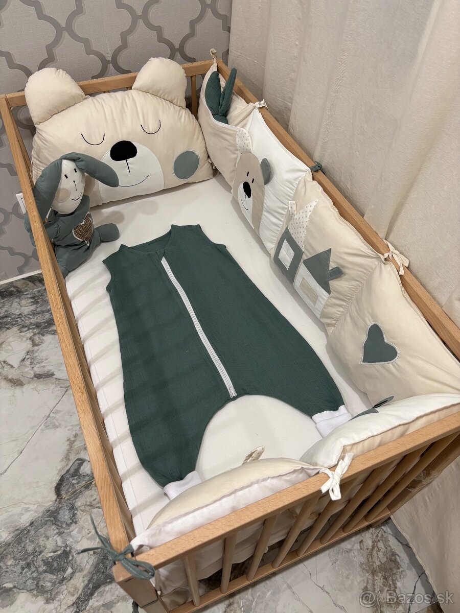 Mušelínový spací vak s vavlneným mantinelom s mackom - 2