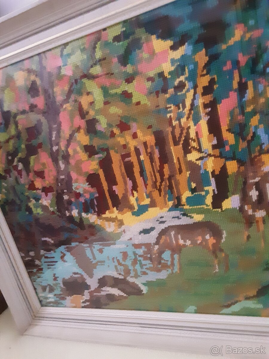 Predaj vyšívaných obrazov v ráme so sklom zo 70.rokov - 2