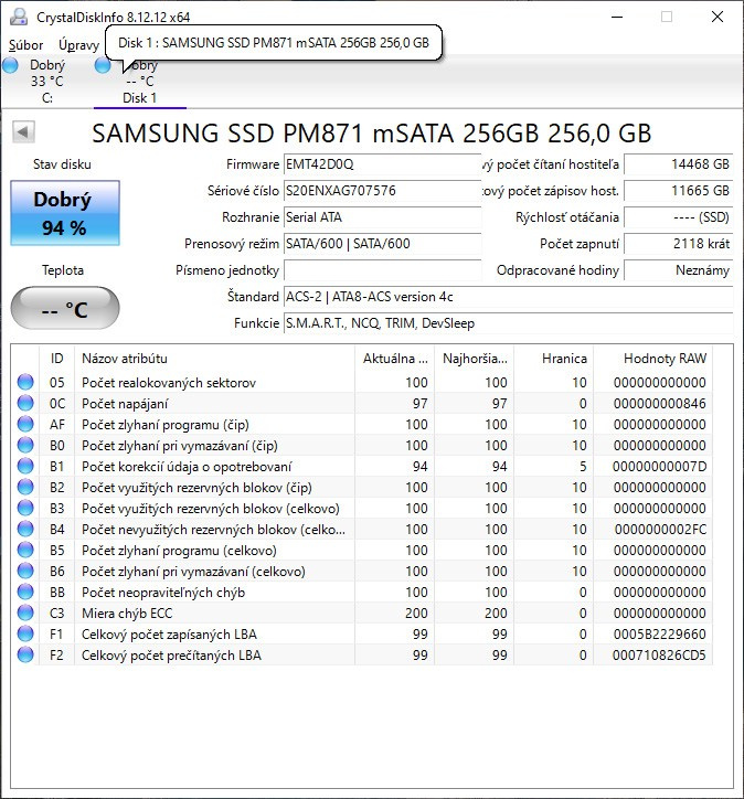 SSD mSATA Samsung PM871 - 256GB - 2