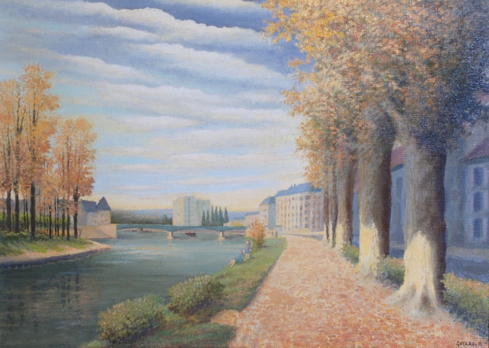 OBRAZ - Olejomaľba - R. Goyard - Výhľad na Seinu - 2