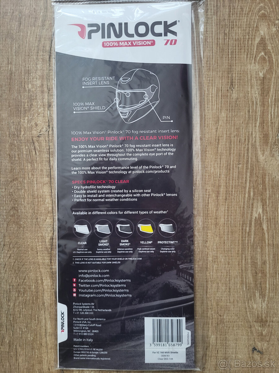 PINLOCK 70 – Clear vložka pre SHARK helmy VZ160 MVX Shields - 2