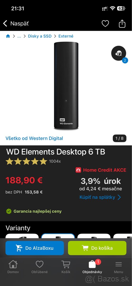 Predám externý disk WD Elements Desktop 6 TB - 2