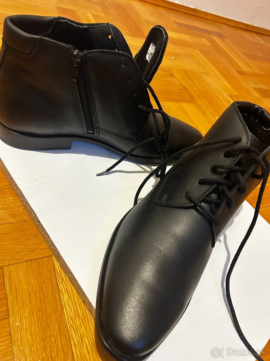 NOVÉ Pánske čierne kožené členkové čižmy / vyššie poltopánk - 2