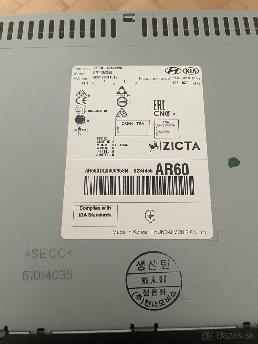 Autorádio do Kia Ceed 2015 - 2