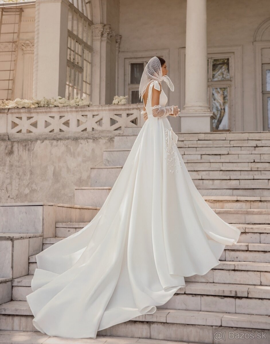 Svadobné šaty ( saténové ) + závoj + kruh pod sukňu - 2