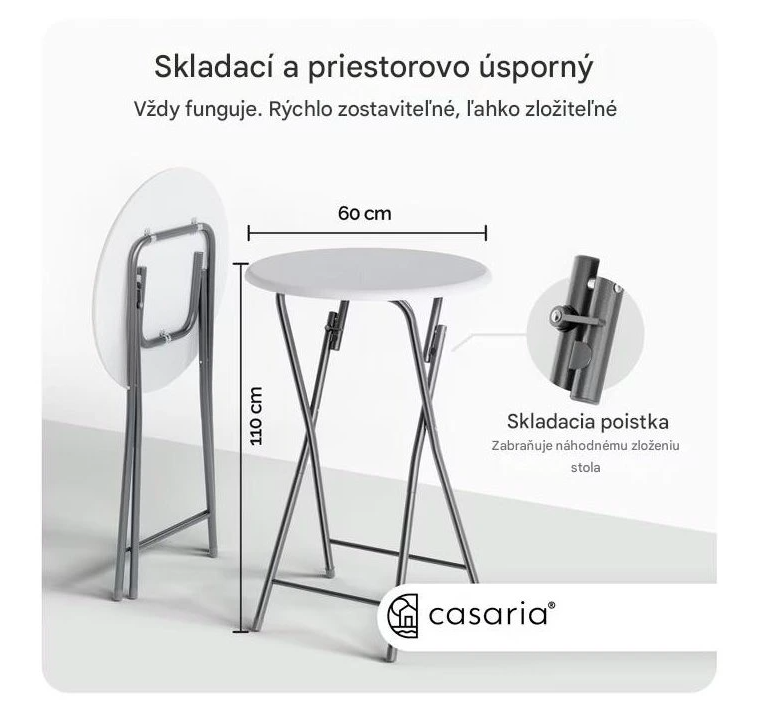 Skladací barový stôl 60cm biely s dreveným dekorom - 2