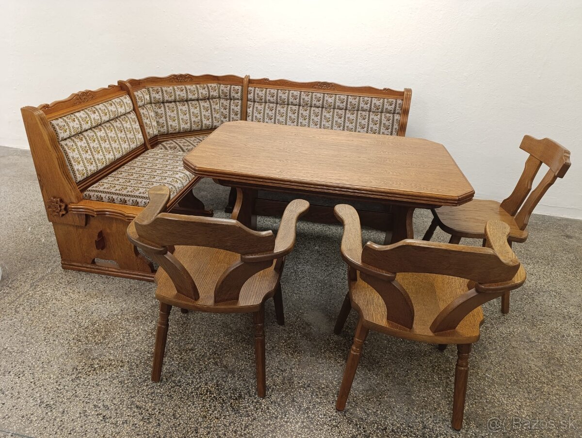 Rustikální jídelní kout, rohová lavice, stůl, křesla, židle - 2