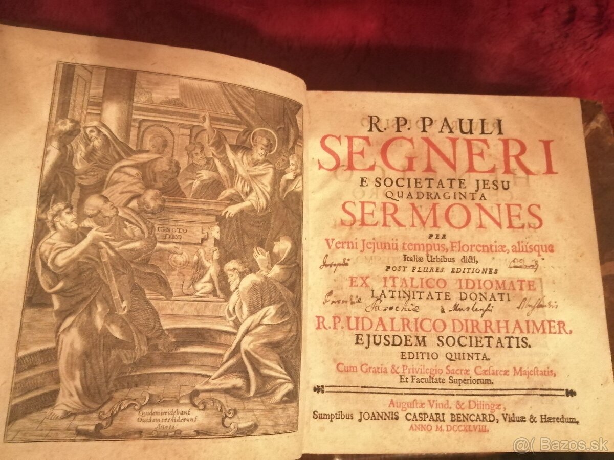 Stará hrubá vzácny kniha od Segneri 1748 - 2