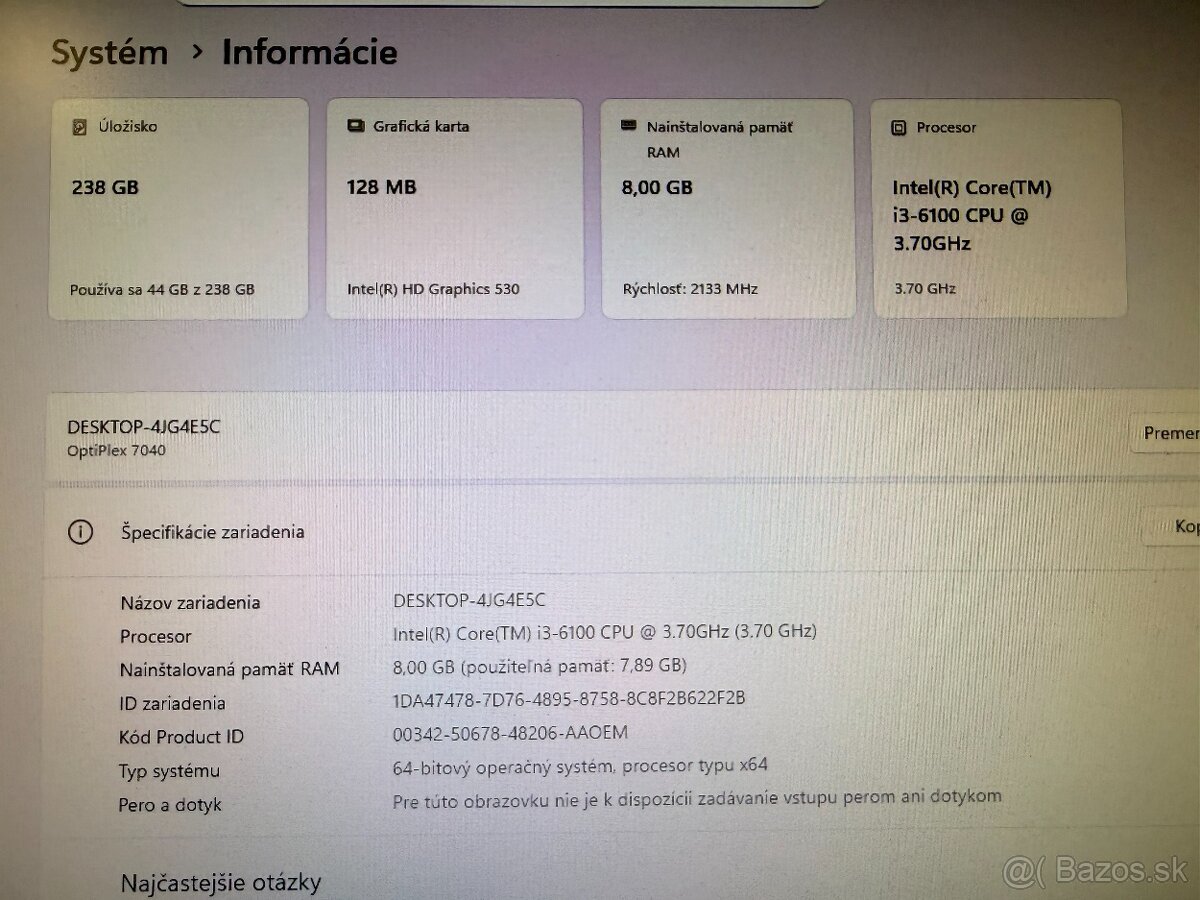 Počítač DELL. Intel i3-6100 2x3,70GHz. 256G SSD. 8g ram. - 2