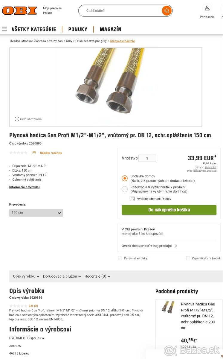 Plynová hadica na pripojenia sporáka - 2